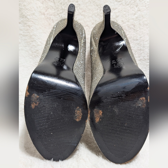 Adrianna Papell Boutique Glitter Silver Strap Pump Heels Gold Accent Sz 10 - Picture 10 of 12